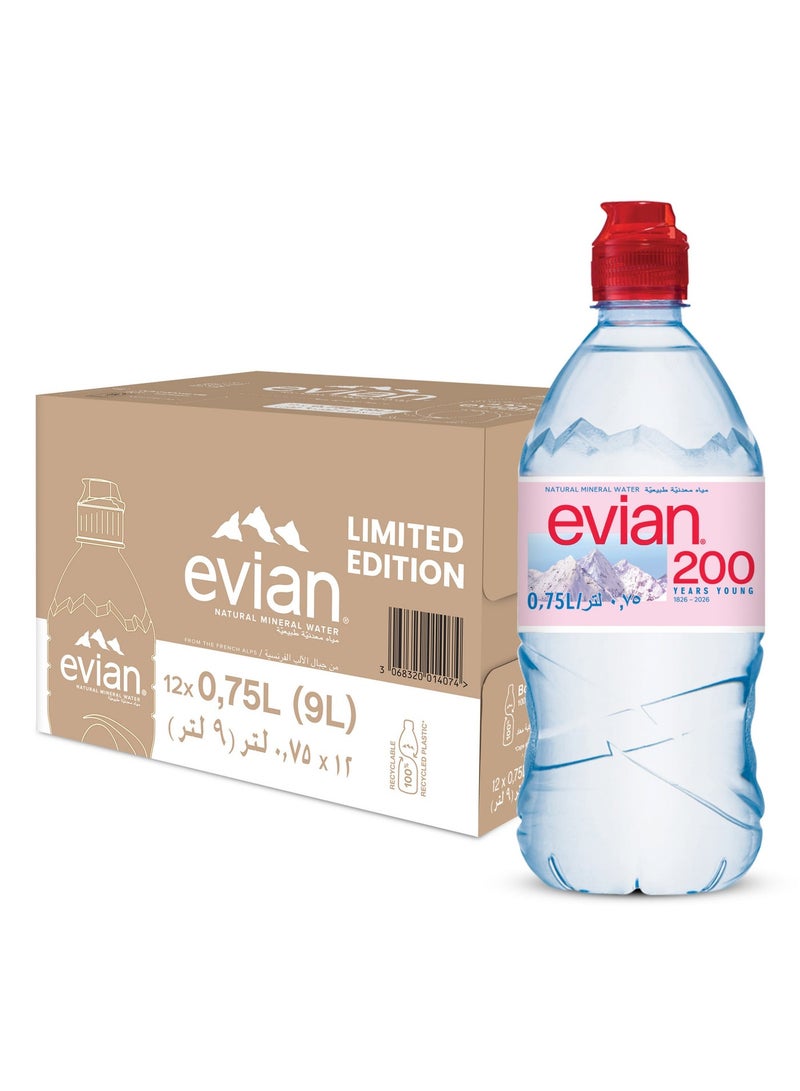 إيفيان evian (Recycled Bottles) Natural Mineral Water 750ml Sportscap, Case of 12 750ml Single - Image 1