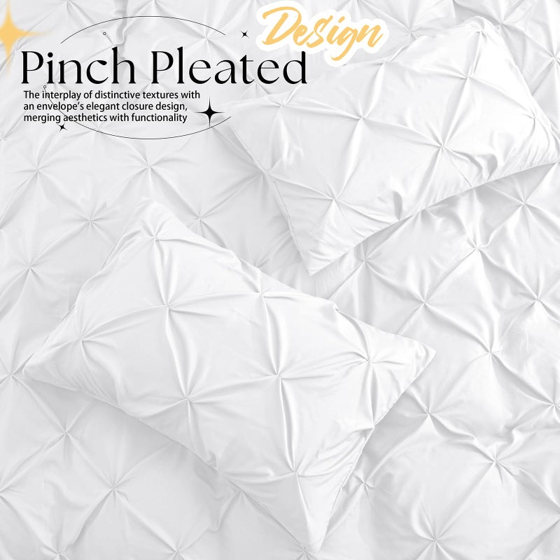 VACVELT Pintuck Pillow Cases King Size Set of 2, White Pillow Shams Decorative Pillowcases with Envelope Closure, Pinch Pleated Microfiber Pillowcases, Wrinkle and Stain Resistant - Image 2