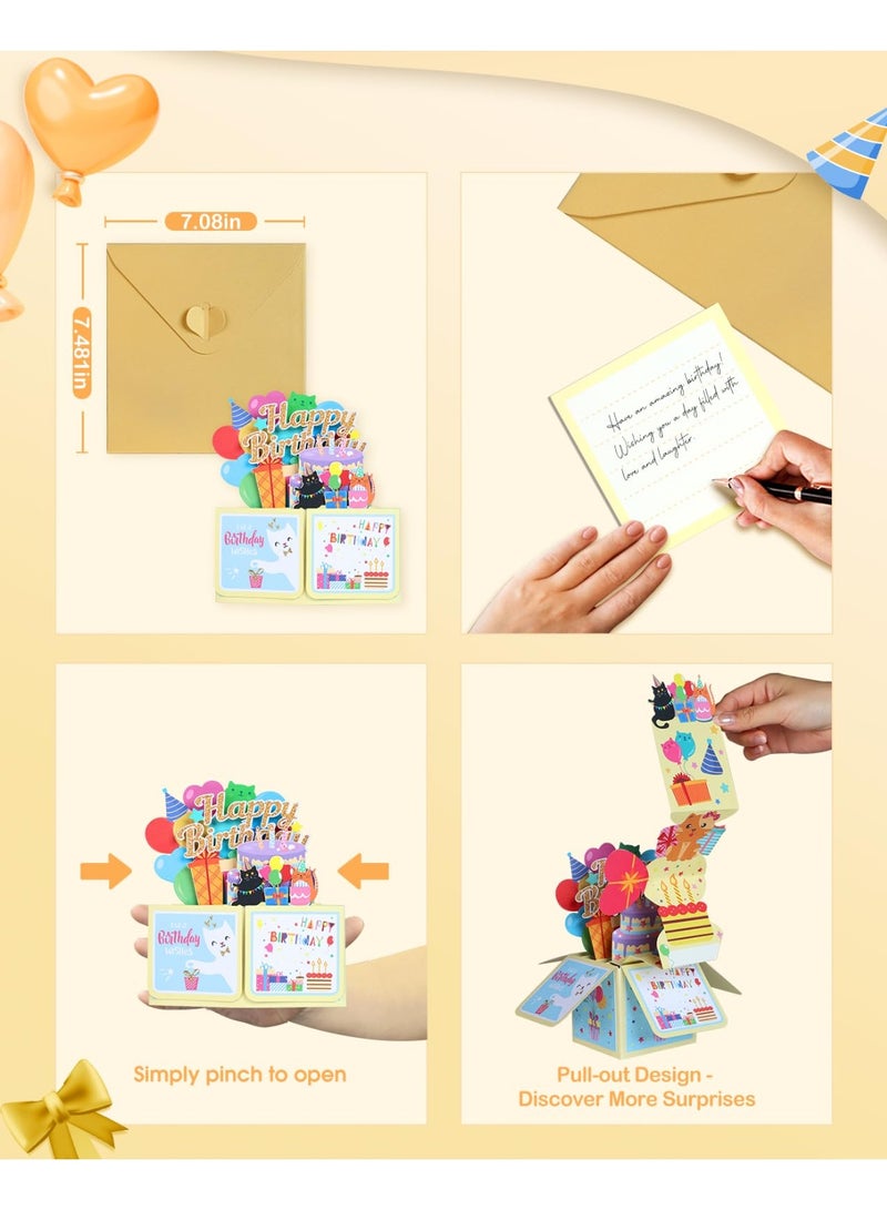 Funny Cat 3D Pop Up Birthday Card, Happy Birthday Greeting Card with Blank Note & Envelope, Unique Pull Out Gift for Mom Dad Daughter Cat Lovers - Image 3
