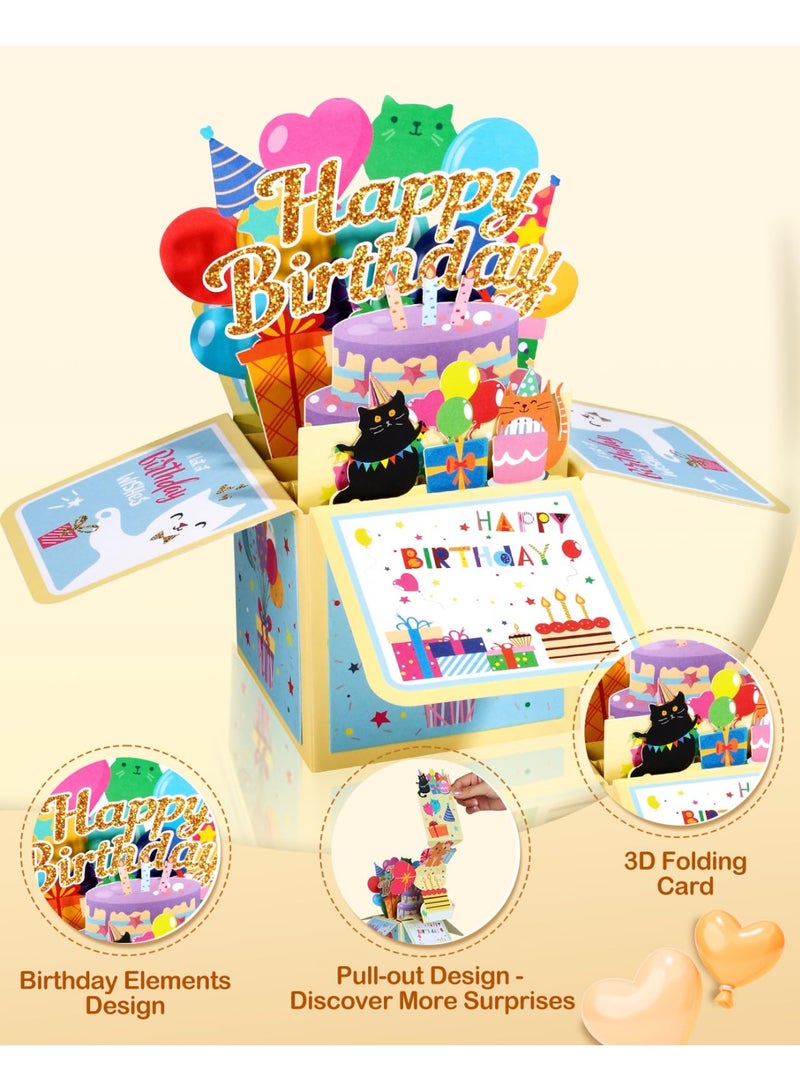 Funny Cat 3D Pop Up Birthday Card, Happy Birthday Greeting Card with Blank Note & Envelope, Unique Pull Out Gift for Mom Dad Daughter Cat Lovers - Image 4