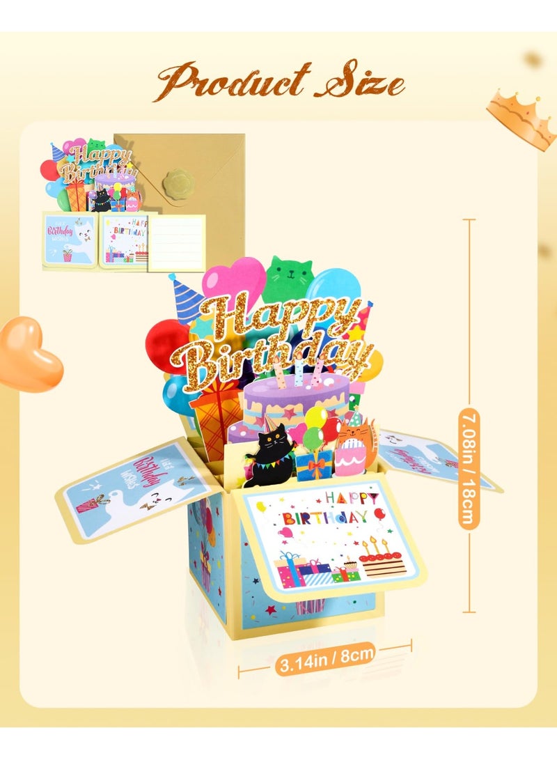 Funny Cat 3D Pop Up Birthday Card, Happy Birthday Greeting Card with Blank Note & Envelope, Unique Pull Out Gift for Mom Dad Daughter Cat Lovers - Image 2