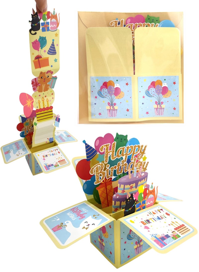 Funny Cat 3D Pop Up Birthday Card, Happy Birthday Greeting Card with Blank Note & Envelope, Unique Pull Out Gift for Mom Dad Daughter Cat Lovers - Image 1