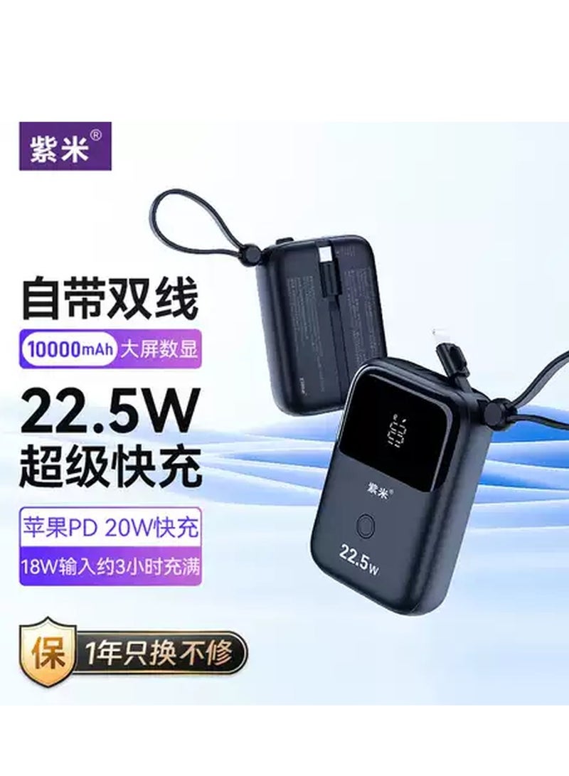 وبو بنك طاقة بسعة 10000 مللي أمبير في الساعة صغير الحجم وسريع الشحن، يأتي مع شاشة رقمية مزدوجة الخط اللون البنفسجي - Image 2