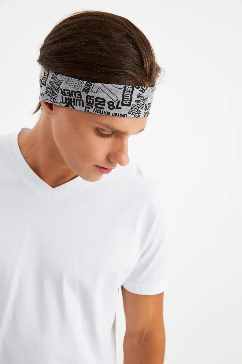 Butikgiz Gray Men's Cotton Combed Comb, Non-Slip, Sweatproof, Ultra Light, Sports Hair Band Bandana