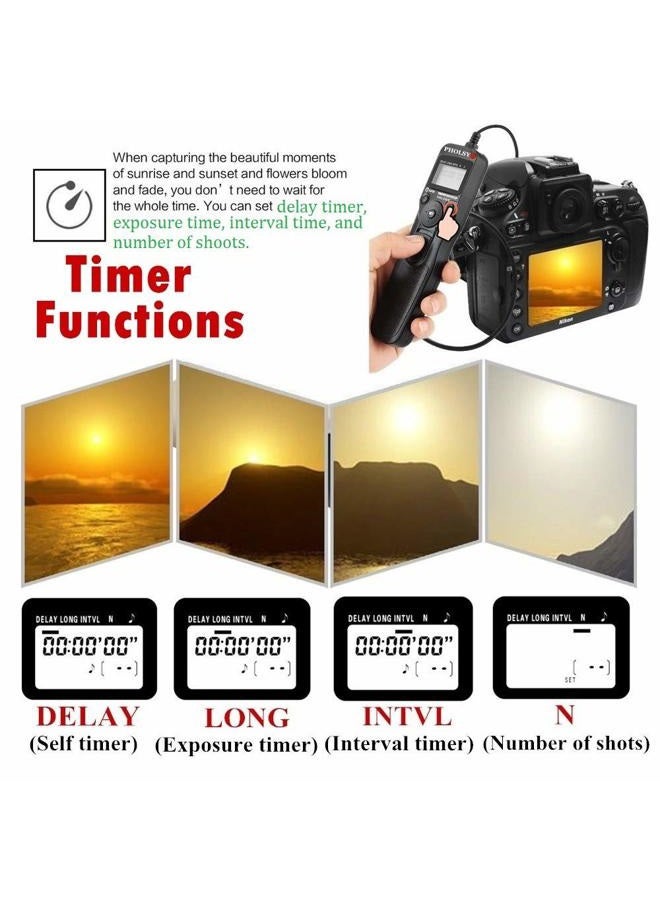 PHOLSY N8 Timer Remote Control Cable with Intervalometer for Nikon Z8, Z9, D3, D4, D5, D6, D800, D850, D810, D700, D500, D300, D200, F6, F100, F5, F90, N90s, D1X, D2H, D3X, Replaces Nikon MC-36A - Image 4
