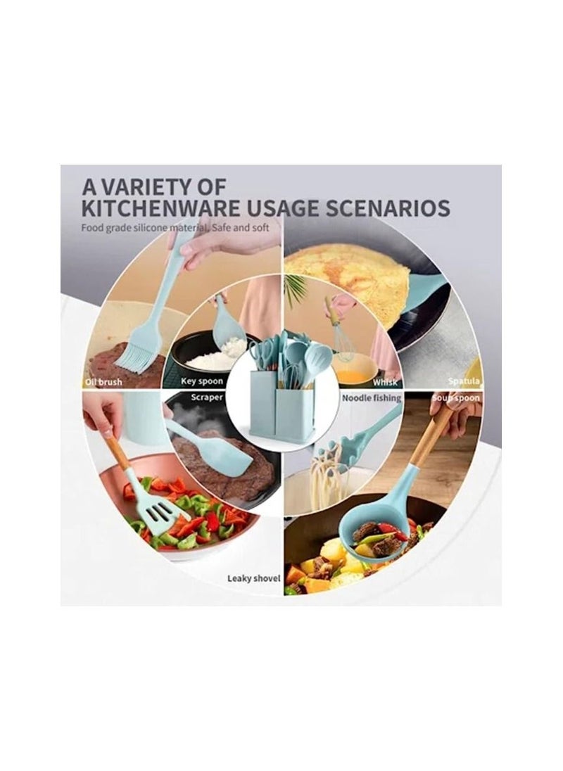 Spaceshoop Knife Set Wooden Handles Heat Resistant Cookware with Staninless Steel Knives Cutting Board Storage Holder 19 PCS  - Image 4