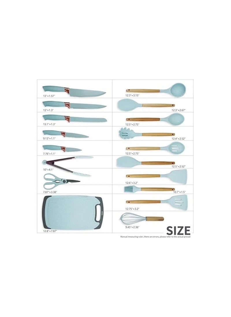 Spaceshoop Knife Set Wooden Handles Heat Resistant Cookware with Staninless Steel Knives Cutting Board Storage Holder 19 PCS  - Image 2