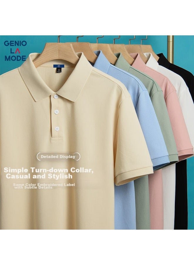 Geniolamode Polo Shirt For Men, Summer Casual Solid Color Versatile Skin-friendly Comfortable Short-sleeve T-shirt, Khaki, 2XL - Image 1