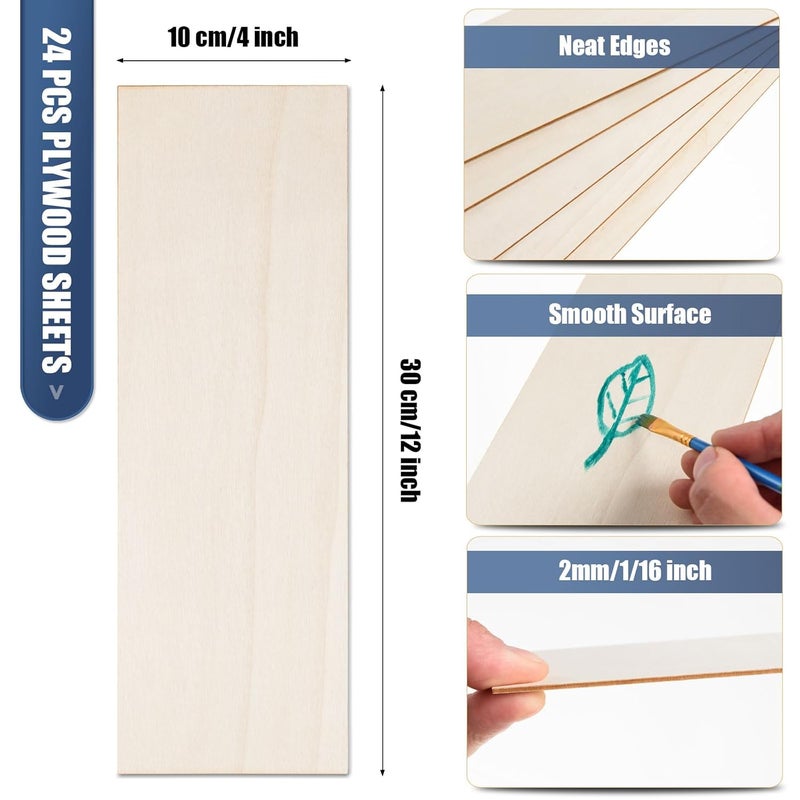 AWIZOM 24 Pack Basswood Sheets for Crafts 12 x 4 x 116 Inch2 mm Thick Unfinished Wooden Sheets Thin Plywood Boards for Drawing Painting Wood Engraving Wood Burning DIY Projects Laser Cutting - Image 2