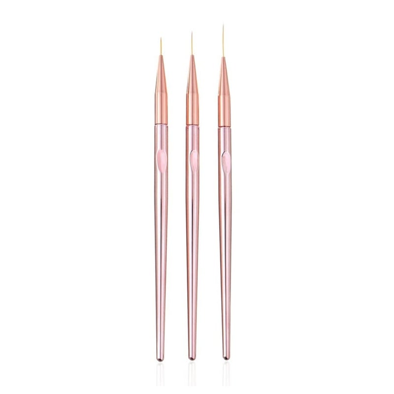 SOLARAE 3 Pcs Rose Gold Nail Art Liner Brushes Set UV Gel Acrylic Application Nail Pens Nail Art Designs Tools 3 Pcs Rose Gold Nail Art Liner Brushes Set UV Gel Acrylic Application Nail Pens Nail Art Designs - Image 1