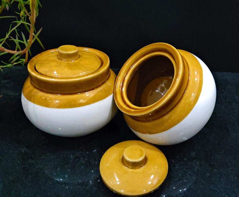 SHRIYAM CRAFTS Dining Table Pickle Jar ceramic Jars Containers For Storage hand Painted Ceramic Barni LOTA JAR 300ML PACK OF 3 - Image 1