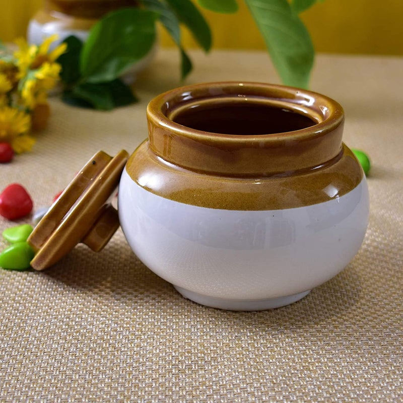 SHRIYAM CRAFTS Dining Table Pickle Jar ceramic Jars Containers For Storage hand Painted Ceramic Barni LOTA JAR 300ML PACK OF 3 - Image 3