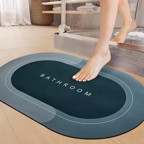 SITTELLA 3.5mm 1 Pc Rubber Bath Mat,Anti-Skid Water Soaking Bathroom Rug Door,Floor, Soft Quick Dry Water Absorbent Mat for Home Office 40x60cm-Green, Oval - Image 1