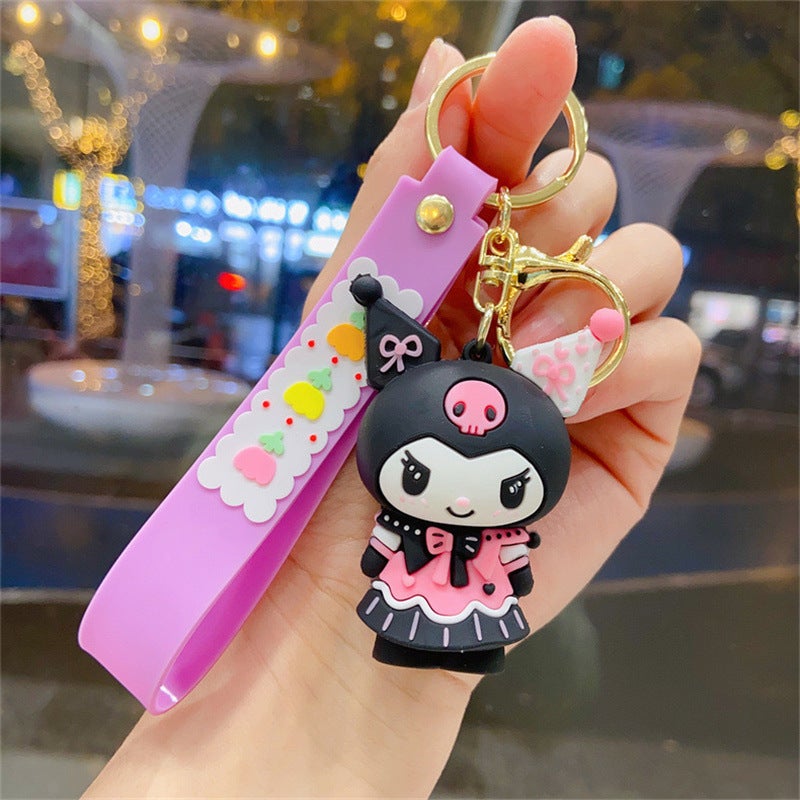 Sanrio Kuromi Plush Keychain Cute Cartoon Charms Kurome-Flower Skirt