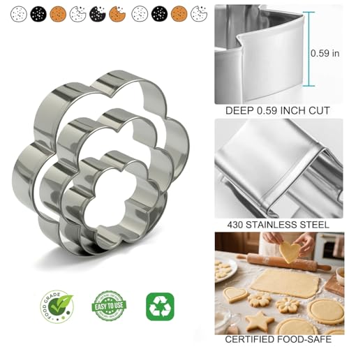 VTUGP Stainless Steel Cookie Cutters Set 12Pcs - Heart, Flower, Round, Five Star Shapes - Small to Mini Size, Metal Biscuit Cutter Molds for Baking or Holiday Party Decorations - Image 2