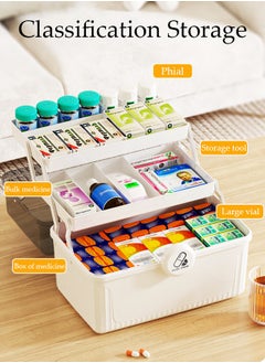 DUNISO Medicine Box Plastic Medicine Storage Box Family Emergency Kit Medical Kit 3 Layers Home First Aid Box Child Proof Medicine Box Organizer Pill Case with Compartments and Handle  - Image 2