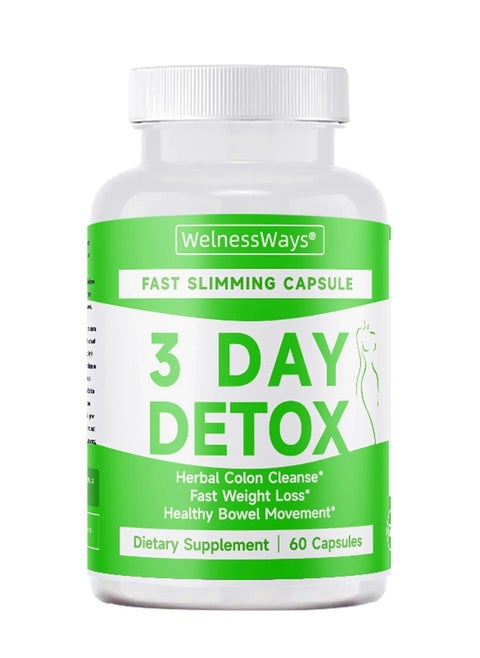 3-Day Fast-Acting Detox & Slimming Capsules | Herbal Colon Cleanse + Rapid Fat Burning | 60 Capsules Dietary Supplement
