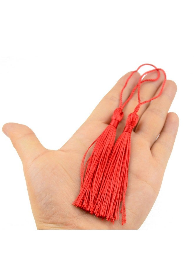مكهري 100 قطعة من الشرابات المرجعية ذات الخيط الحريري مقاس 12.7 سم مع حلقة حبل، شرابات صغيرة للحرف اليدوية، الإشارات المرجعية، صناعة المجوهرات، إكسسوارات تذكارية ذاتية الصنع (أحمر) - Image 3
