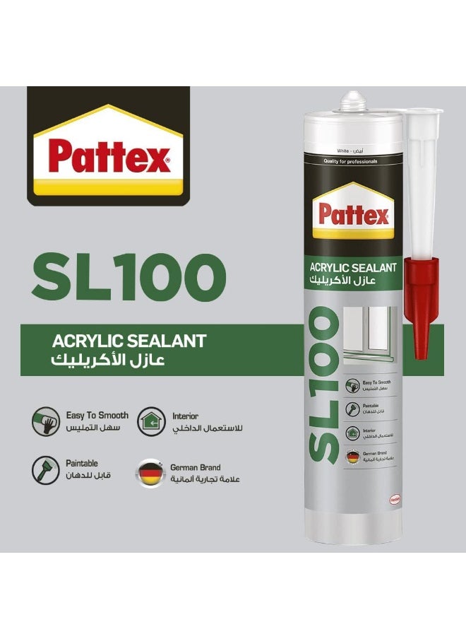 Pattex Pattex SL100 Acrylic Sealant in White, Joint Filler for Interior Use, Ideal for Door & Window Frame Sealant, Easy to Use White Sealant, 1x280ml Cartridge Clear  - Image 2