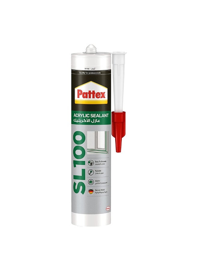 Pattex Pattex SL100 Acrylic Sealant in White, Joint Filler for Interior Use, Ideal for Door & Window Frame Sealant, Easy to Use White Sealant, 1x280ml Cartridge Clear  - Image 1