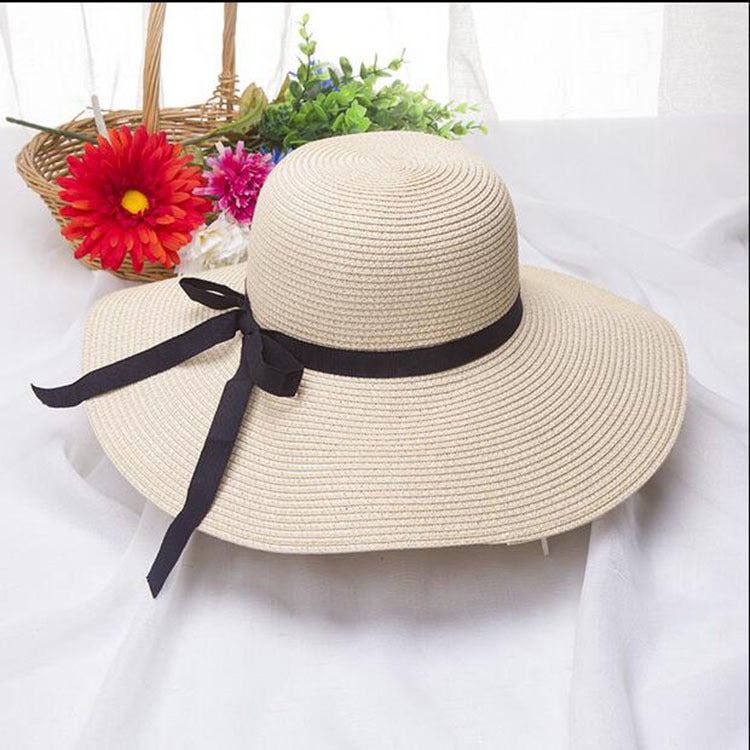 Summer Straw Hat Women Korean Style Sun Protection Foldable Khaki - Image 2