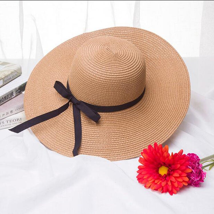 Summer Straw Hat Women Korean Style Sun Protection Foldable Khaki - Image 3
