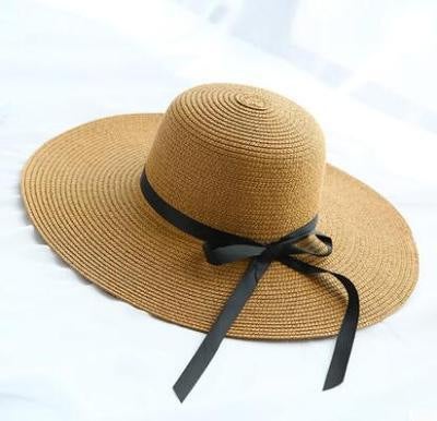 Summer Straw Hat Women Korean Style Sun Protection Foldable Khaki - Image 1