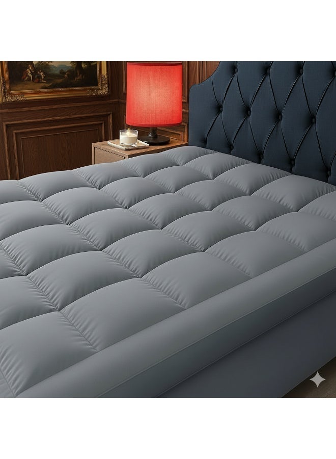 Harmony Home Mattress Topper – 500GSM Soft Comfort Quilted Pad | Hypoallergenic Fiber Fill | Queen Size (150x200 cm) – Gray - Image 1