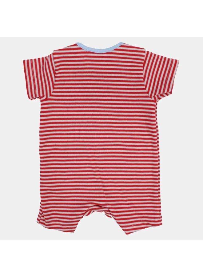 Berceau Unisex Baby Cotton Romper – Red Striped with Shark Design - Image 2