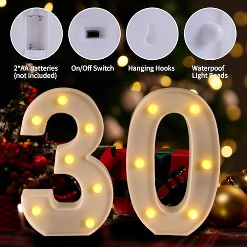 Funsky 30th Birthday Decorations for Her Him,30th Birthday Centerpieces Table Decorations for Women Men,Light Up Numbers 30 Sign for Party Backdrop Wall Decor for 30 Wedding Anniversary Decoration - Image 3