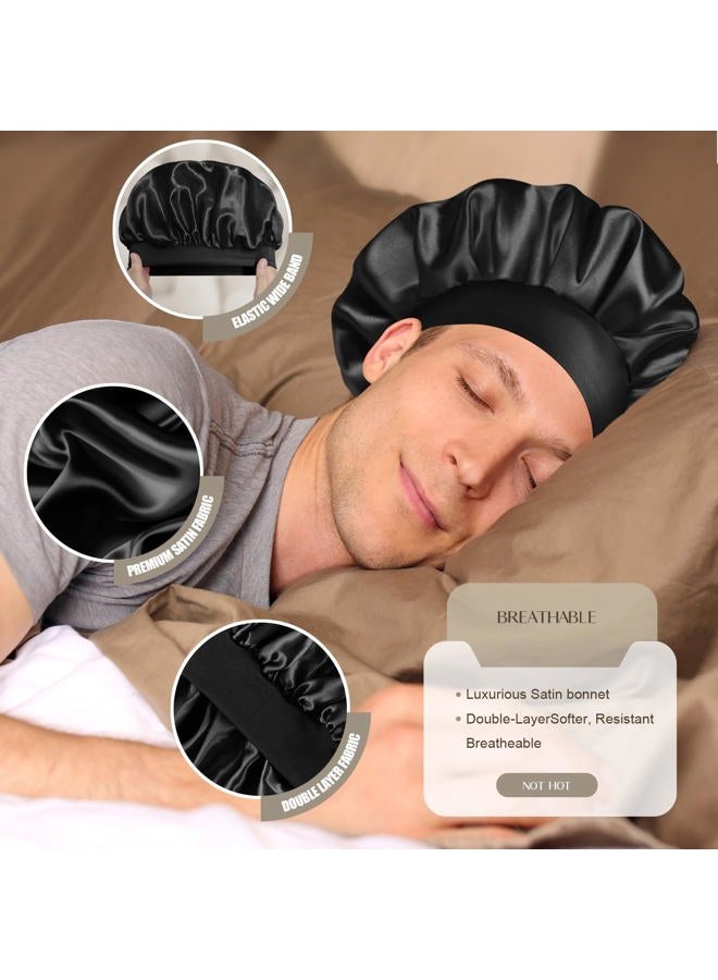 Leuceiy Satin Silk Bonnet for Men & Women, Double Layer Silk Sleep Bonnets, Soft Satin Lined Bonnet for Curly & Natural Hair - Image 3