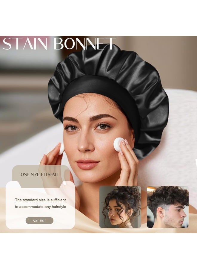 Leuceiy Satin Silk Bonnet for Men & Women, Double Layer Silk Sleep Bonnets, Soft Satin Lined Bonnet for Curly & Natural Hair - Image 2