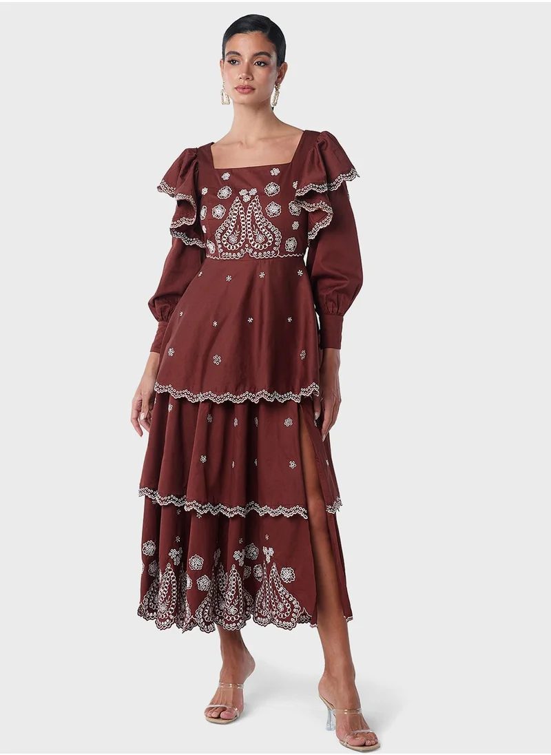 Threadz by Ajooni Embroidered Tier Dress