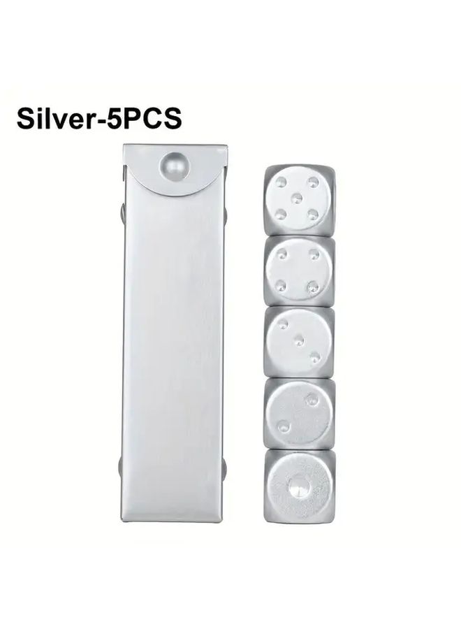 6 Face Silver Metal Dice Set Stainless Steel 5pcs Party Game Accessories - Image 4