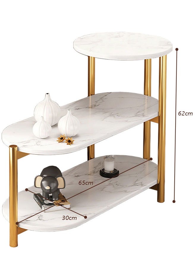 Occuwzz - Coffee End Table 3 Tier Small Coffee Table Round Sofa Side Table Corner Table with Storage Shelf - Image 1