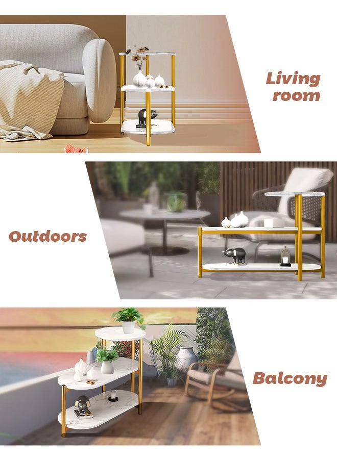 Occuwzz - Coffee End Table 3 Tier Small Coffee Table Round Sofa Side Table Corner Table with Storage Shelf - Image 1