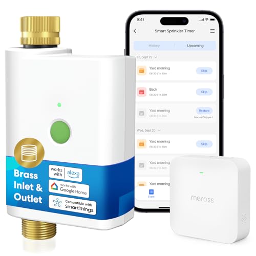 meross WiFi Water Timer for Garden Hose Smart Hose Timer with Brass Inlet Outet WiFi Sprinkler Valve Work with Apple Homekit Alexa Google Assistant Smart Rain Skip for Lawn Garden Yard - Image 1