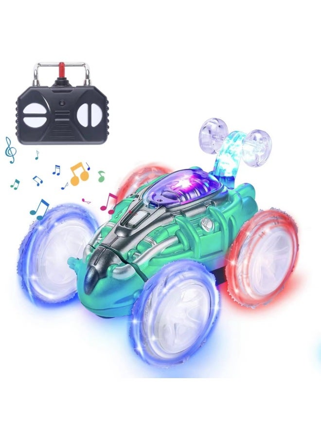 Remote Control Stunt Tipping Car Children Toy Lights Music Roll Off-road Racing-Color: Children's Electric Stunt Four-way Remote Control Dumper (Light Music Color Box Package) - Image 5