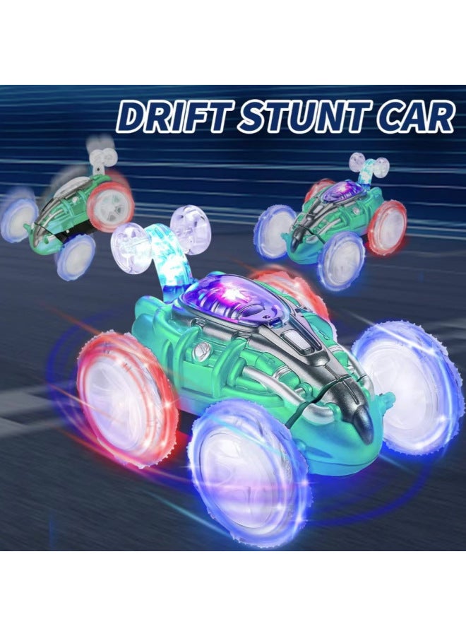 Remote Control Stunt Tipping Car Children Toy Lights Music Roll Off-road Racing-Color: Children's Electric Stunt Four-way Remote Control Dumper (Light Music Color Box Package) - Image 4