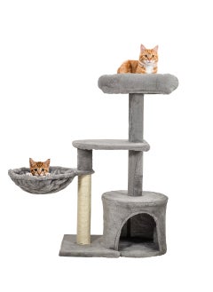 MAJIBAO Cat tree tower with Plush perch, Cozy hammock, Sisal scratching post, and Cat condo, Cat tree furniture activity center for indoor cats, Cat climbing tower 84 cm (Grey)  - Image 1