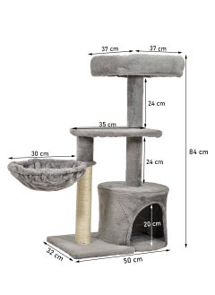 MAJIBAO Cat tree tower with Plush perch, Cozy hammock, Sisal scratching post, and Cat condo, Cat tree furniture activity center for indoor cats, Cat climbing tower 84 cm (Grey)  - Image 2