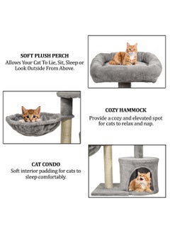 MAJIBAO Cat tree tower with Plush perch, Cozy hammock, Sisal scratching post, and Cat condo, Cat tree furniture activity center for indoor cats, Cat climbing tower 84 cm (Grey)  - Image 3
