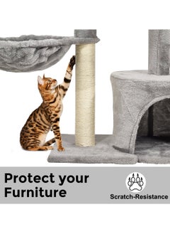 MAJIBAO Cat tree tower with Plush perch, Cozy hammock, Sisal scratching post, and Cat condo, Cat tree furniture activity center for indoor cats, Cat climbing tower 84 cm (Grey)  - Image 4