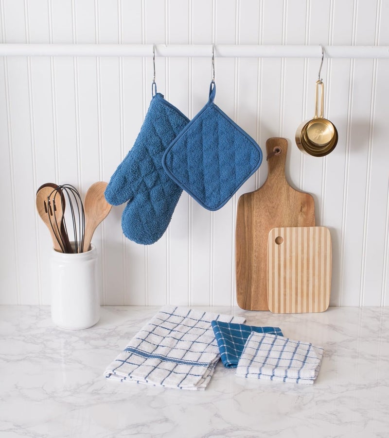 DII Basic Terry Collection Quilted 100% Cotton Potholder Set - Blue, 3 Piece - Image 5