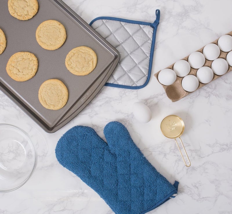 DII Basic Terry Collection Quilted 100% Cotton Potholder Set - Blue, 3 Piece - Image 4