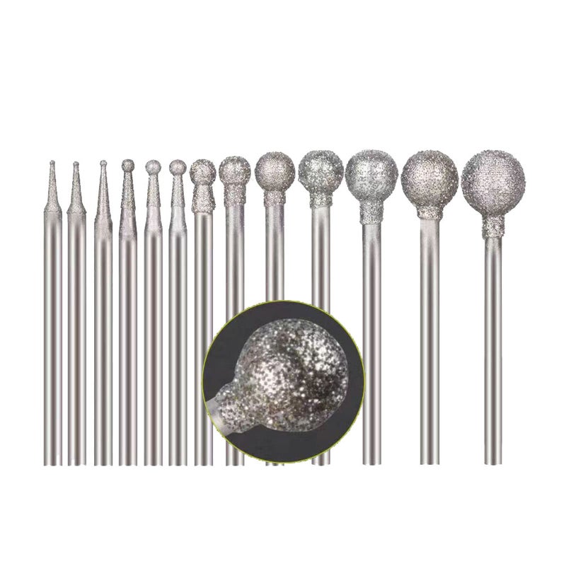 Luo ke 13 Pcs Ball Shape Diamond Burr - 3/32'' Shank Diamond Ball Burs Stone Carving Bits for Dremel Rotary Tool - Image 1