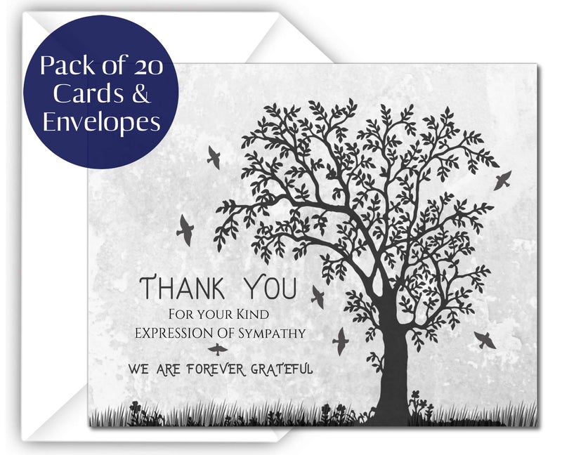 Elcer Funeral thank you cards with envelopes Celebration of life Floral Tree acknowledgment memorial Sympathy Christian Thank you notes (20 Pack) - Image 1