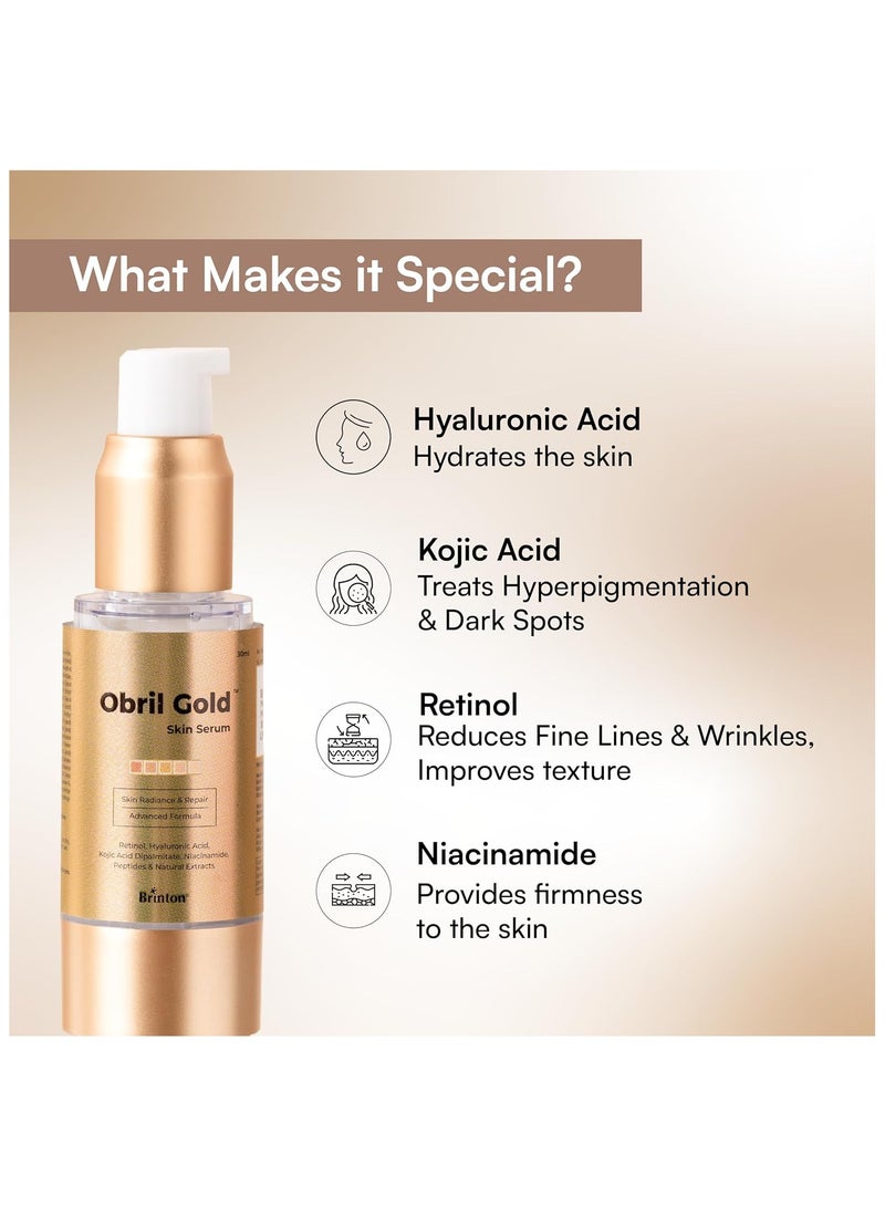بريتون سيروم أوبريل جولد للبشرة لعلاج فرط التصبغ، مع حمض الهيالورونيك، والنياسيناميد، وحمض الكوجيك، والريتينول، لإزالة البقع الداكنة، والاسمرار، وآثار حب الشباب | يقلل التجاعيد والخطوط الدقيقة | يعزز إشراقة البشرة | للرجال والنساء، 30 مل - Image 5