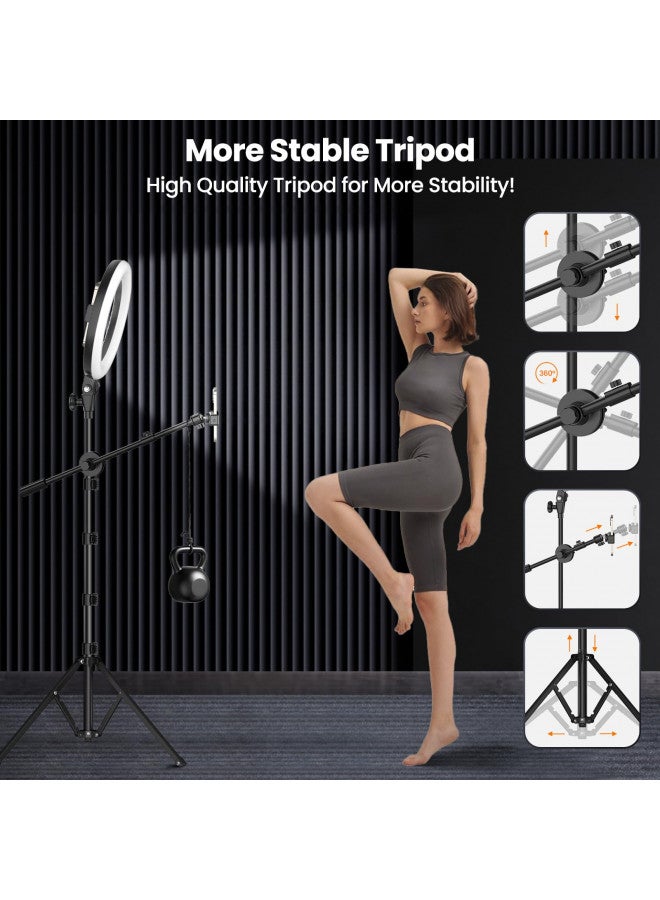 LUXSURE Selfie Ring Light with Stand for Phone, Ring Light Tripod for iPhone, Overhead Phone Mount 10.5" with Phone Stand and Remote, Phone Tripod with Light for Video Recording/Live Streaming/Cooking - Image 3