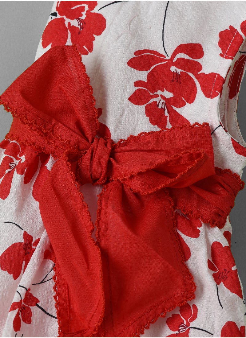 Jelliene Girls Red Floral Sleeveless Bubble Dress  - Image 4